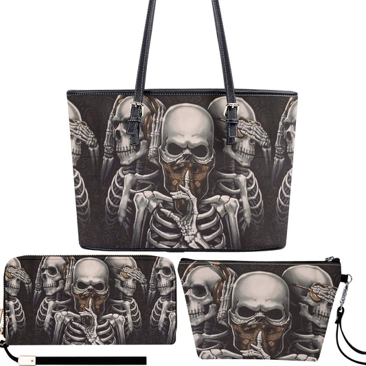 Evil travel bag, goth handbag, flaming skull purse, skeleton cosmetic bag, skeleton long wallet, skull in fire travel bag, christmas skull