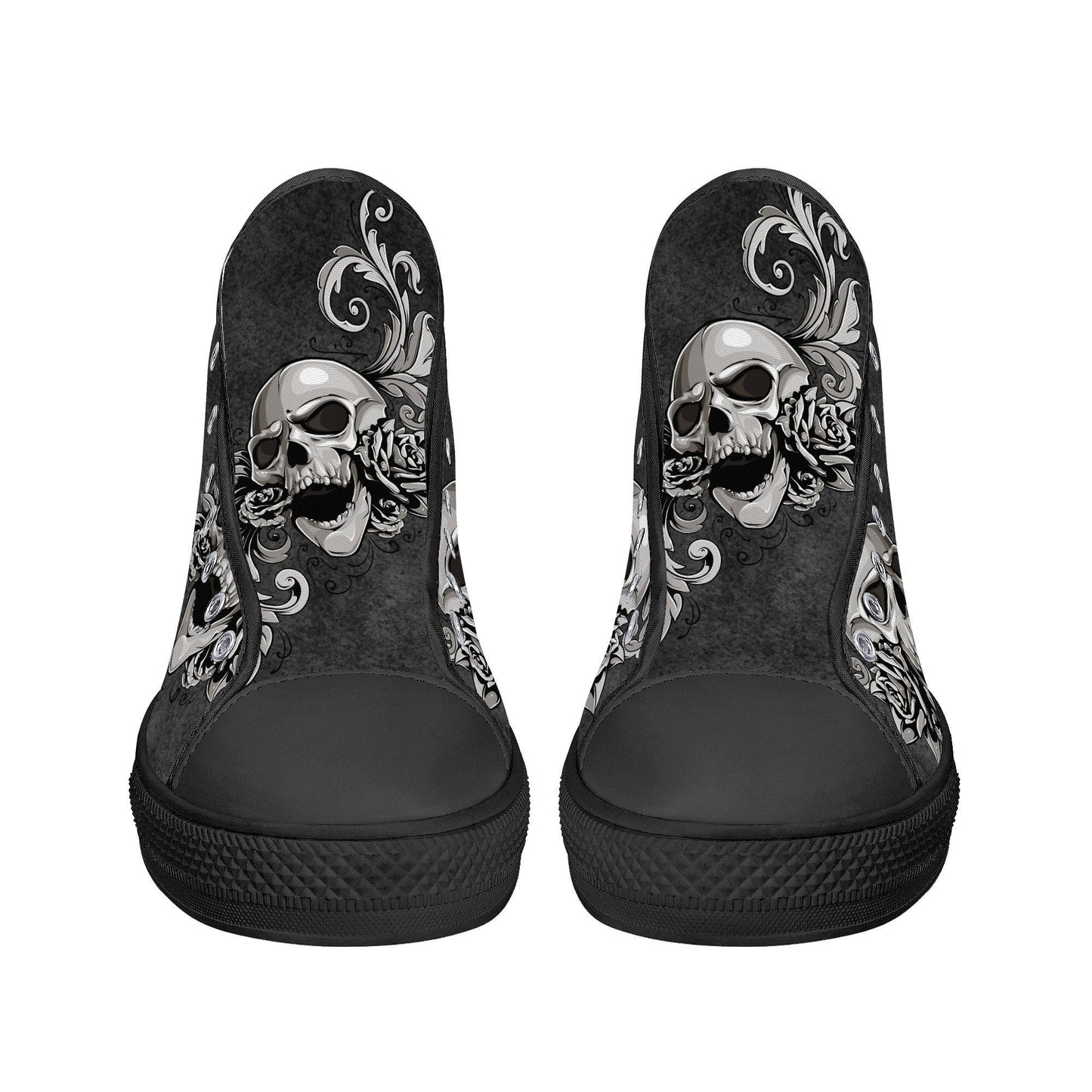 Gothic skull canvas sneakers, gothic skull shoes gift, flower skull women shoes, rose skull canvas shoes, goth canvas shoes, skull hight top