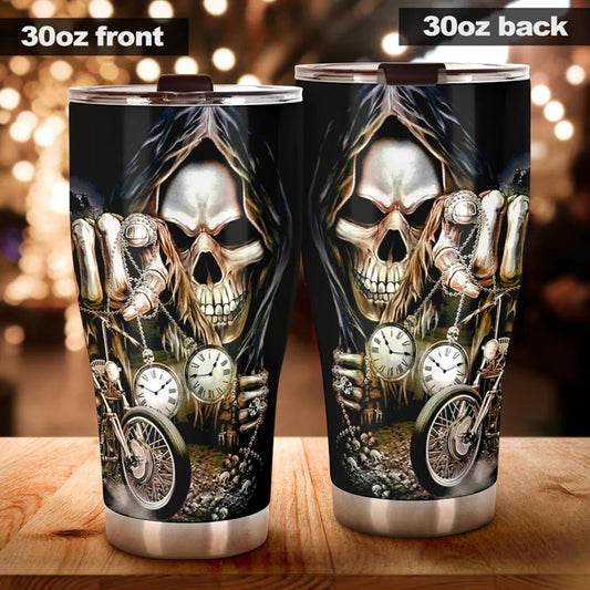 Skull cup, grim reaper tumbler cup mug, skull coffee mug, skull in fire cup, halloween freezer Mug, flame skull tumbler cup mug, flame skull