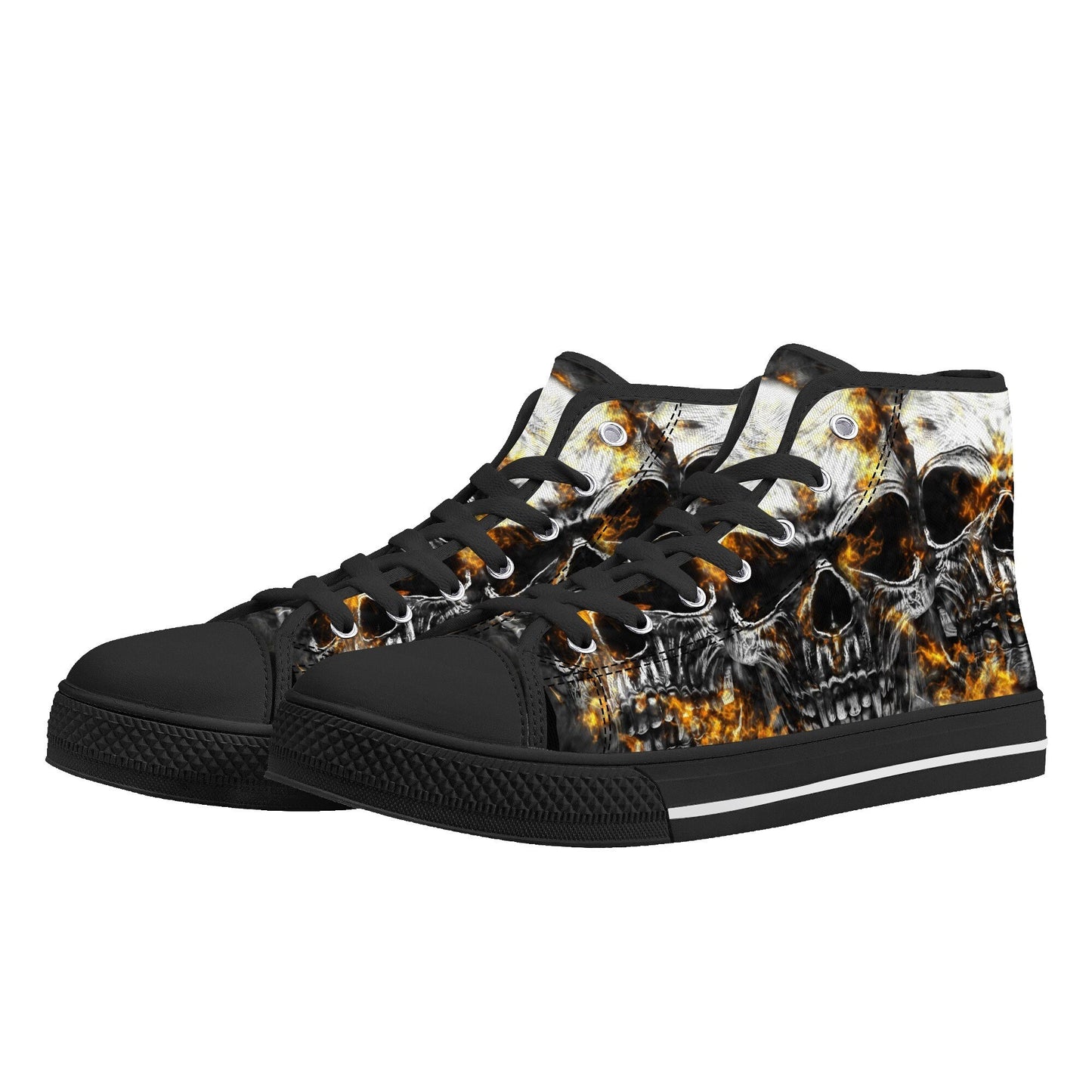 Flaming skull canvas sneakers, flame gothic skull shoes gift, reaper skull women shoes, rose skull canvas shoes, goth canvas shoes sneakers