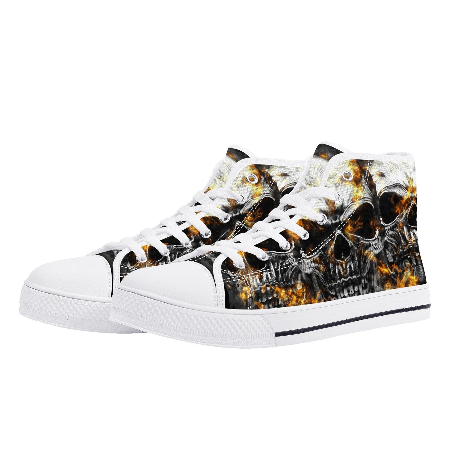 Flaming skull canvas sneakers, flame gothic skull shoes gift, reaper skull women shoes, rose skull canvas shoes, goth canvas shoes sneakers