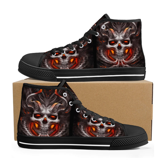 Flaming skull canvas sneakers, flame gothic skull shoes gift, Fire skull women shoes, rose skull canvas shoes, goth canvas shoes sneakers