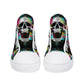Gothic skull hight top sneakers, horror men sneakers, punisher skull high-top shoes, evil men shoes, flaming skull hight top sneakers shoes