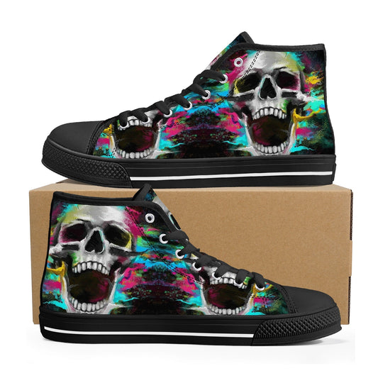 Gothic skull hight top sneakers, horror men sneakers, punisher skull high-top shoes, evil men shoes, flaming skull hight top sneakers shoes