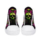 Goth high top shoes, flaming skull shoes for her, grim reaper causual shoes, skeleton shoes for her, gothic skull men sneakers, rose skull
