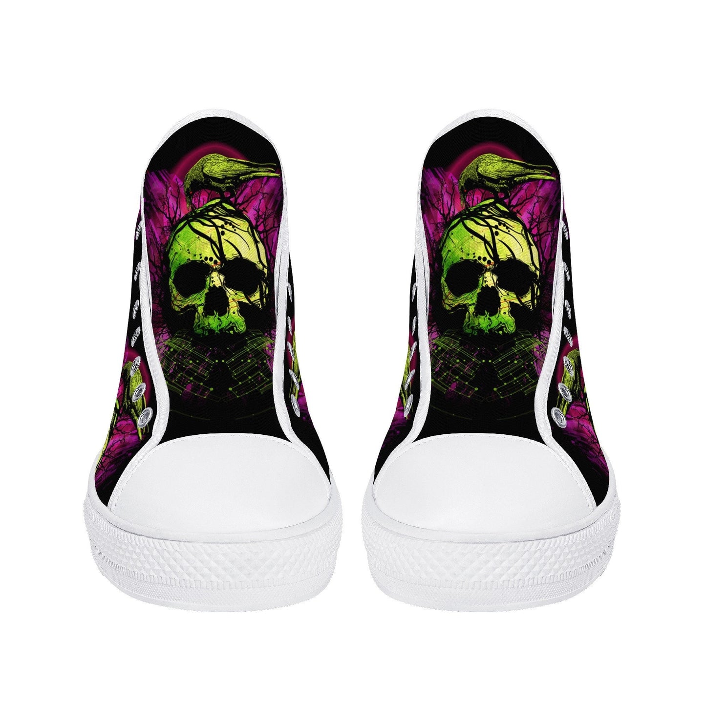 Goth high top shoes, flaming skull shoes for her, grim reaper causual shoes, skeleton shoes for her, gothic skull men sneakers, rose skull