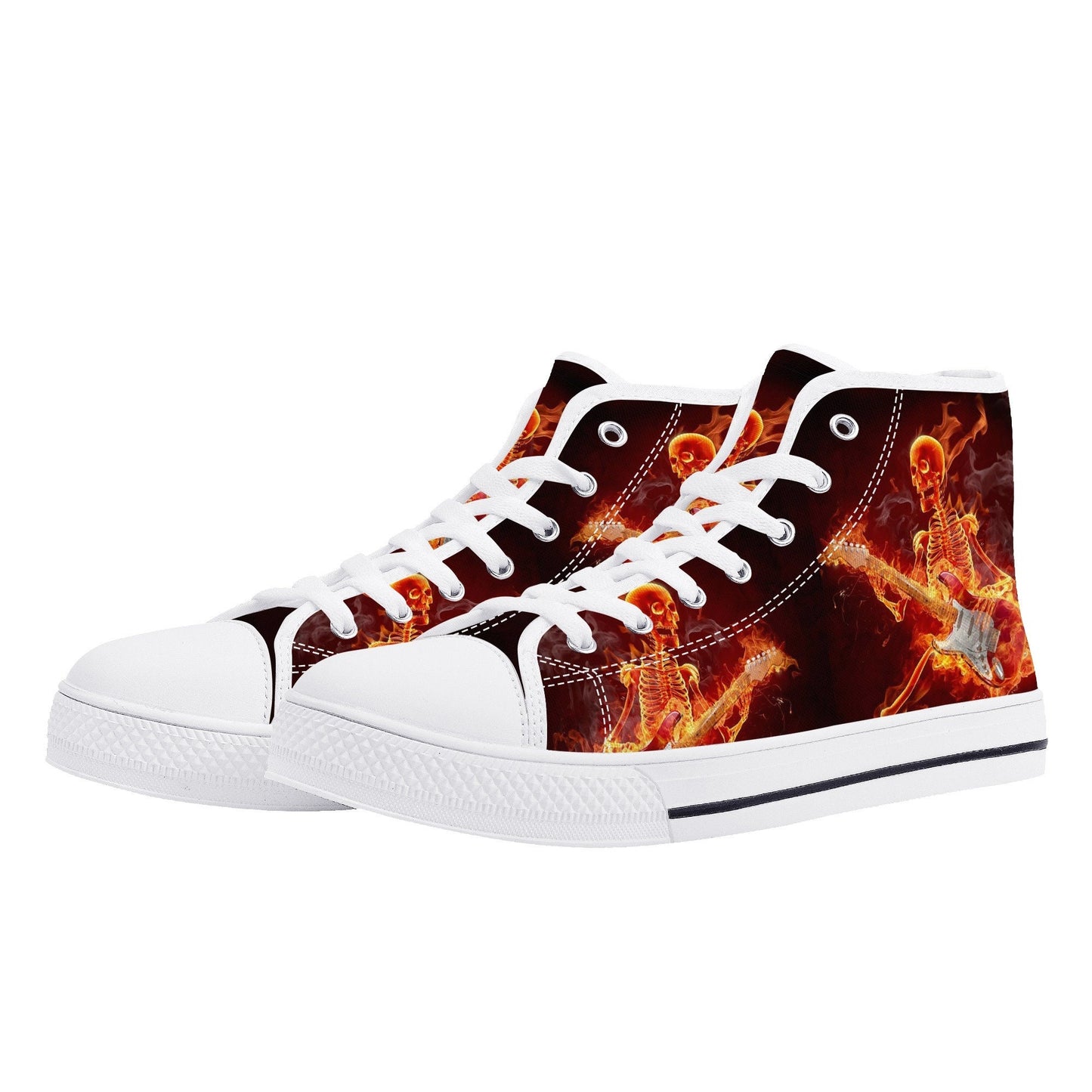 Halloween shoes for him, flame skull men sneakers, goth high top shoes, skeleton women sneakers, skull in fire sneakers gift, skull in fire