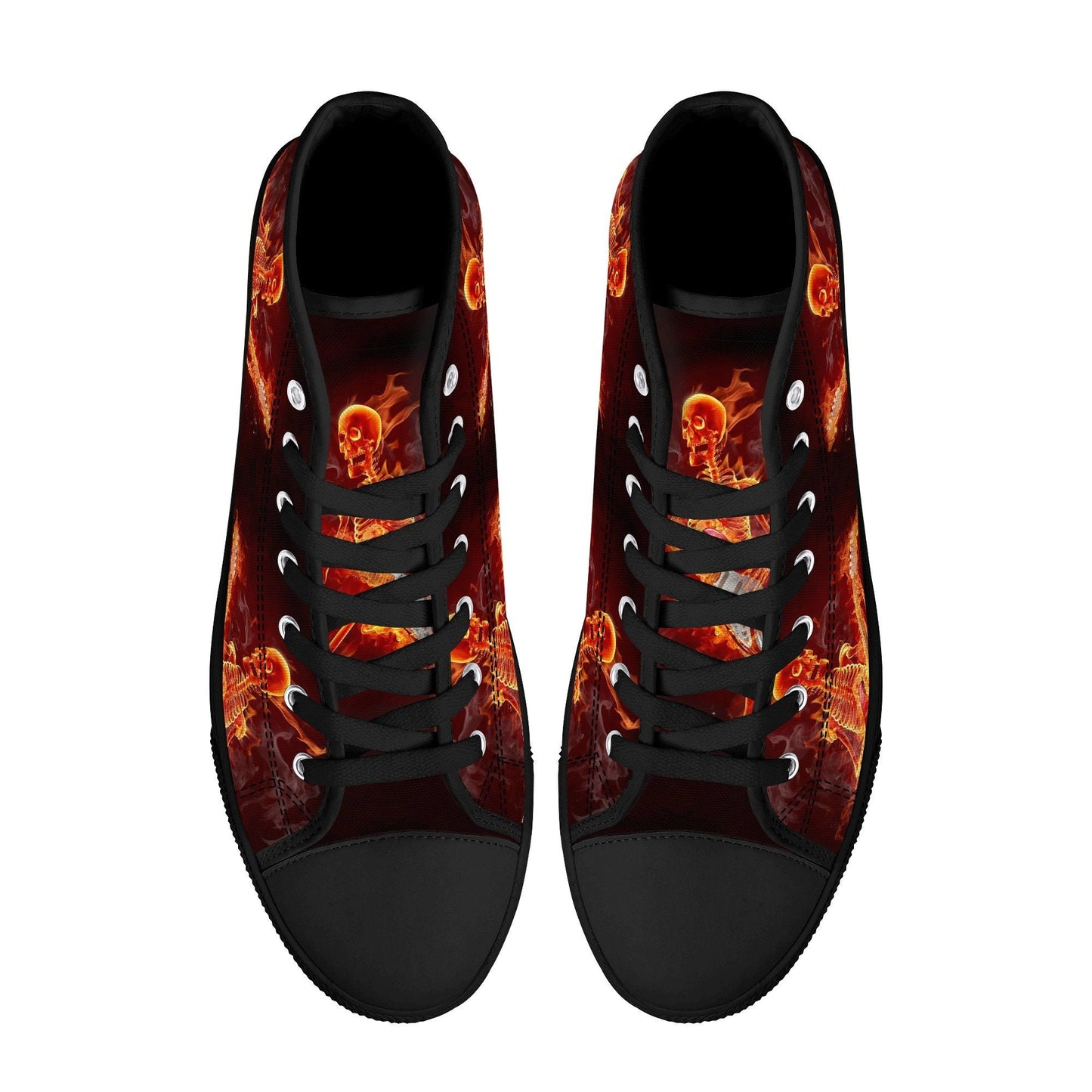 Halloween shoes for him, flame skull men sneakers, goth high top shoes, skeleton women sneakers, skull in fire sneakers gift, skull in fire