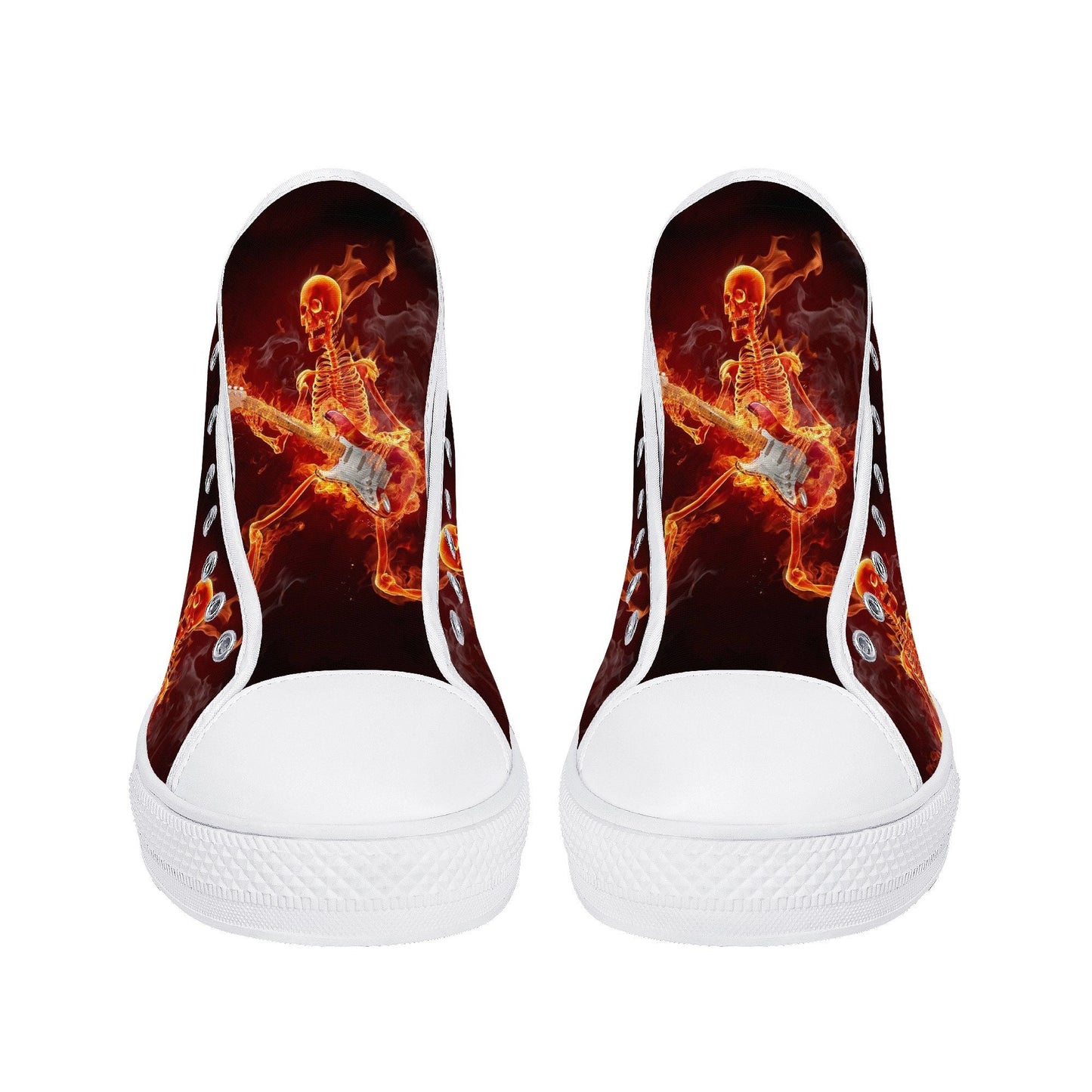 Halloween shoes for him, flame skull men sneakers, goth high top shoes, skeleton women sneakers, skull in fire sneakers gift, skull in fire