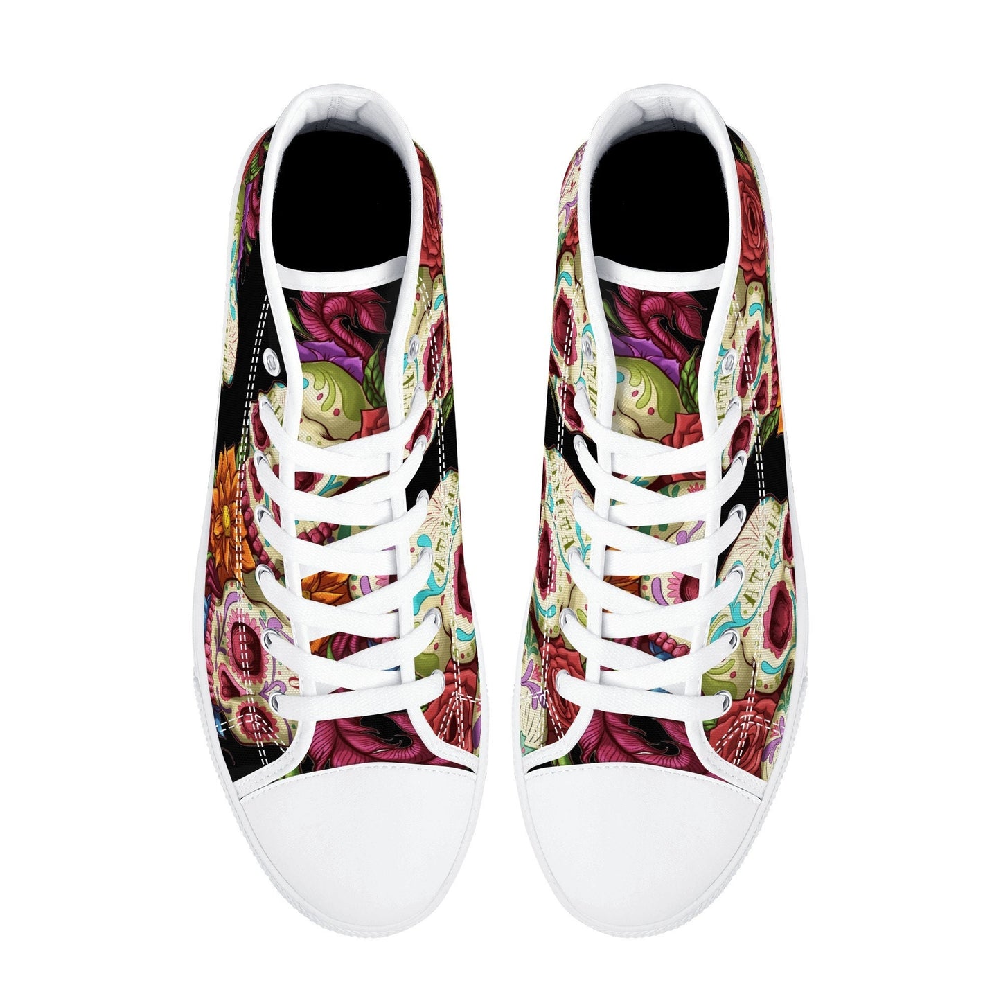 Floral skull canvas sneakers, floral sugar skull hight top sneakers, mexican skull high-top shoes, sugar skull sneakers sugar skull shoes