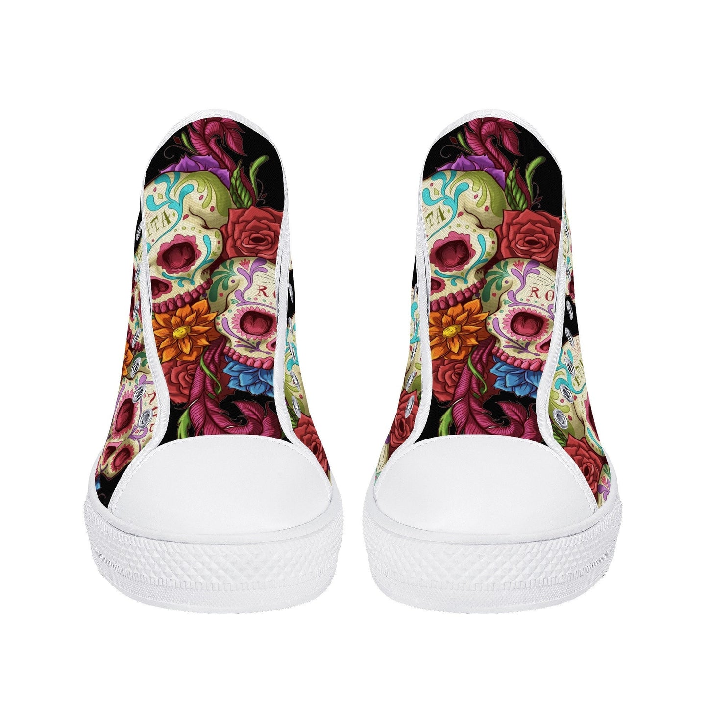Floral skull canvas sneakers, floral sugar skull hight top sneakers, mexican skull high-top shoes, sugar skull sneakers sugar skull shoes