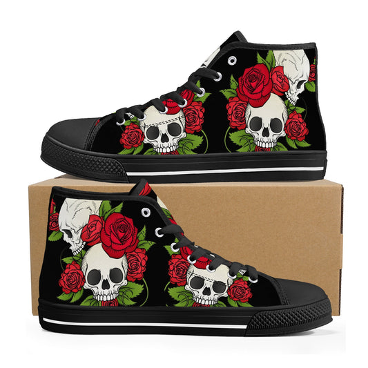 Floral skull shoes for him, punisher skull women sneakers skull causual sneakers biker skull shoes skeleton sneakers gift, death skull shoes