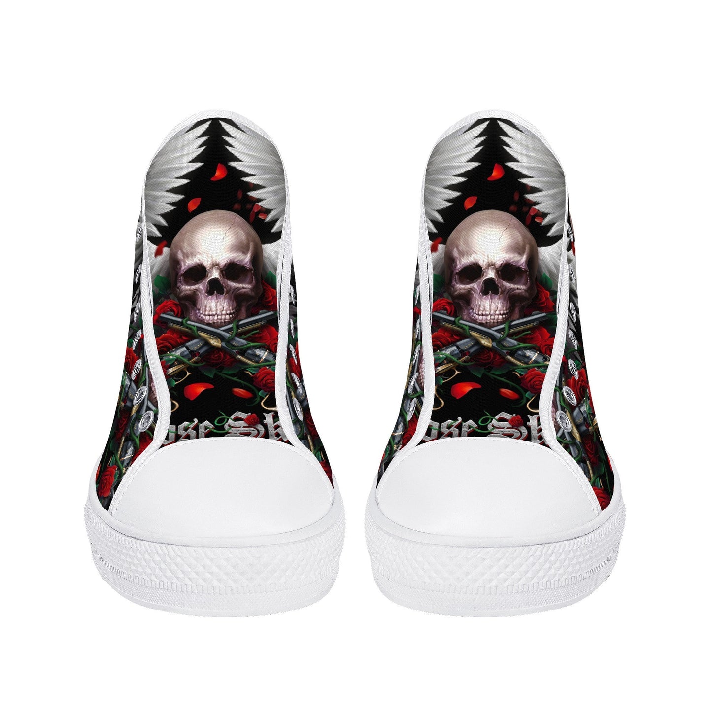 Gothic skull men sneakers, skull canvas sneakers, flower skull shoes for her, biker skull women shoes, flaming skull causual shoes sneakers