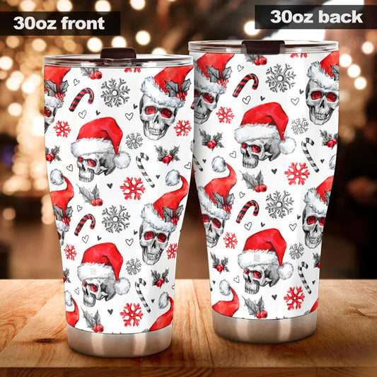 Santa claus skull tumbler, flaming skull Mug, evil tumbler, death skull freezer Mug, biker skull tumbler cup mug, halloween tumbler cup mug
