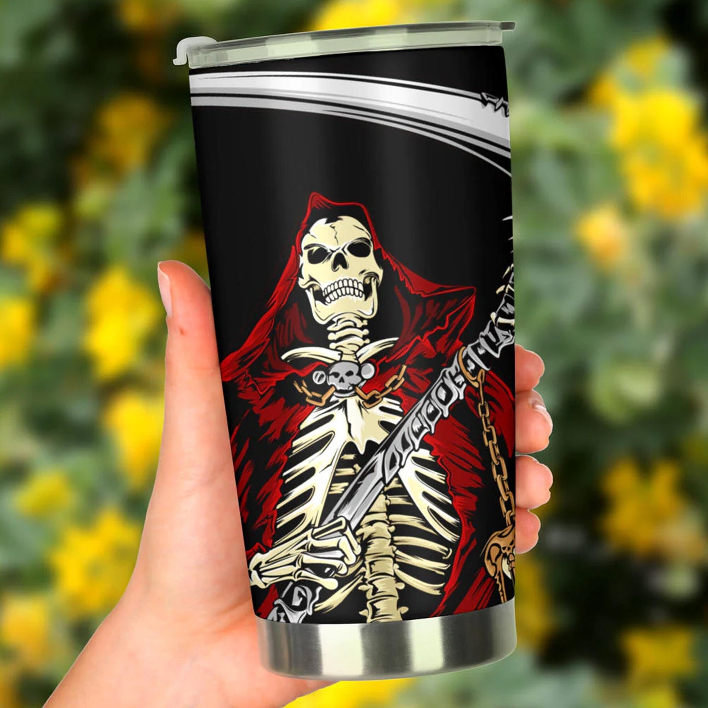 Halloween beer mug, evil jumbo Mug, skull in fire tumbler cup mug, gothic skull tumblr, floral skull travel mug, skeleton tumbler cup mug