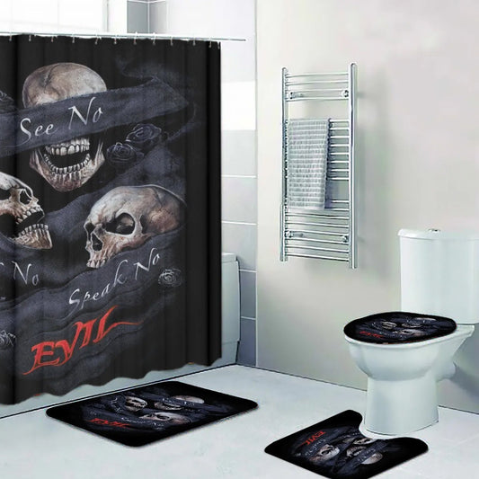 Evil bath rug, halloween rug for bathroom flaming skull bathroom toilet set punisher skull shower curtain grim reaper shower curtain bathrug