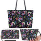 Calaveras skull tote bag, sugar skull wallet, day of the dead purse, floral skull bag with shoulder strap, cinco de mayo skull purse bag
