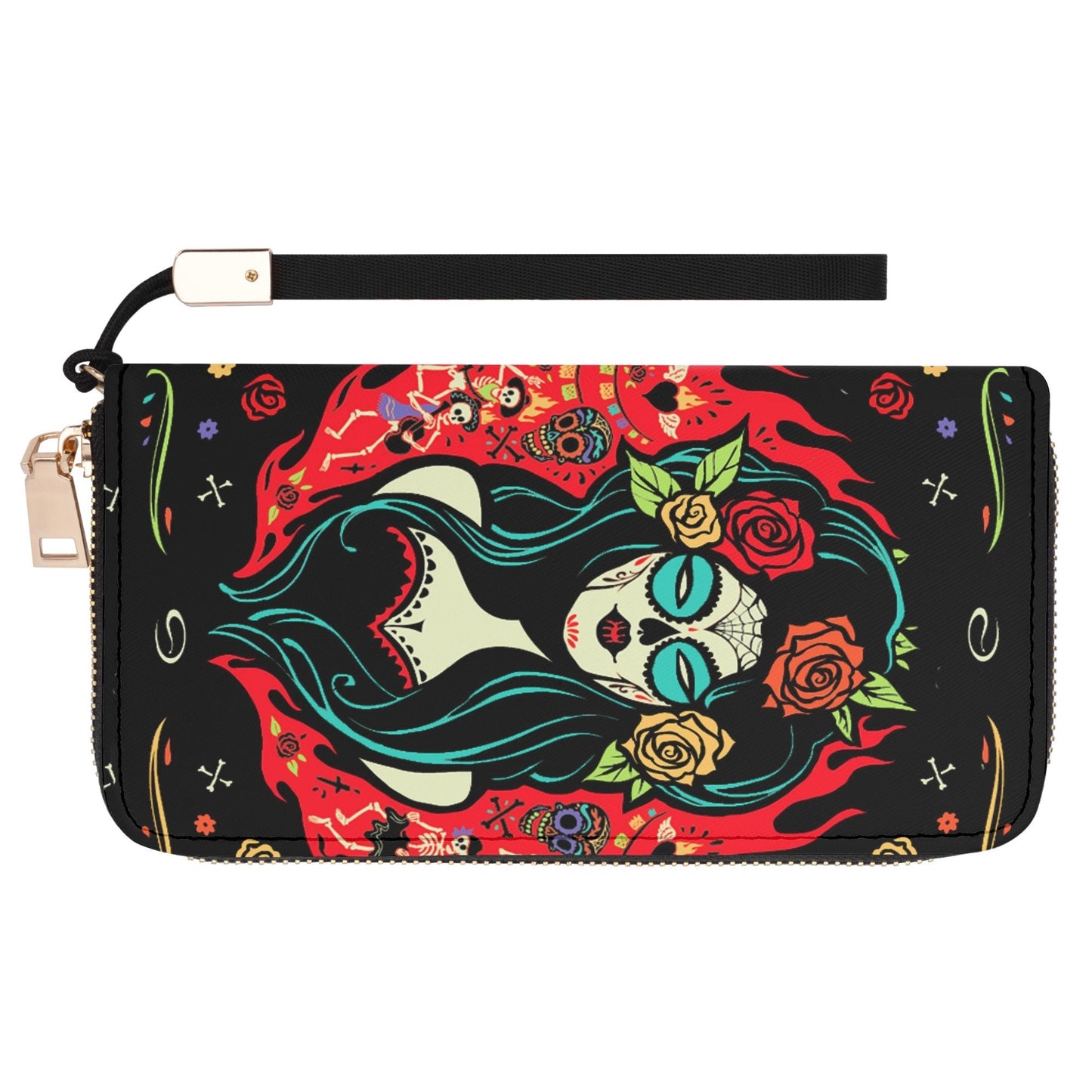 Mexico crossbody bag, sugar skull girl wallet, calaveras skull bag with shoulder strap, candy skull wallet, sugar skull girl handbag purse