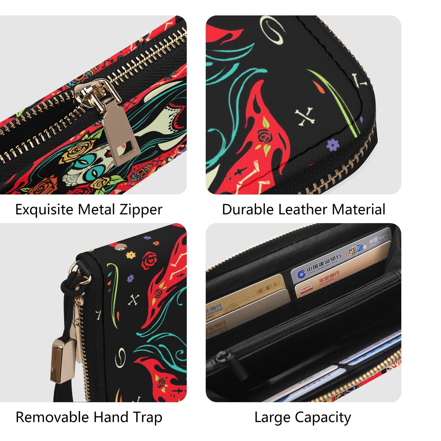 Mexico crossbody bag, sugar skull girl wallet, calaveras skull bag with shoulder strap, candy skull wallet, sugar skull girl handbag purse