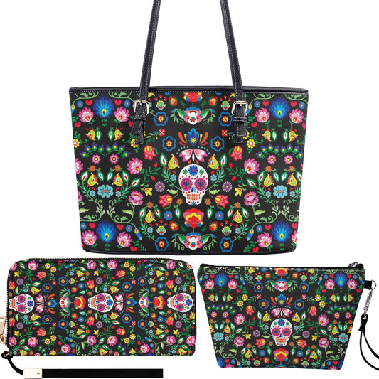 Floral sugar skull purse, floral skull bag with shoulder strap, day of the dead purse mexico cosmetic wallet floral sugar skull cosmetic bag