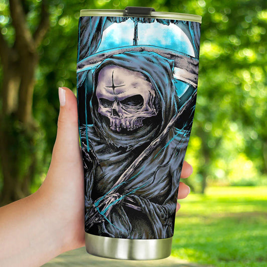 Motorcycle skull cup, horror beer mug, horror mug, grim reaper tumbler cup mug, biker skull travel mug, skull beer mug, flower skull tumblr