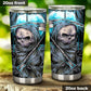 Motorcycle skull cup, horror beer mug, horror mug, grim reaper tumbler cup mug, biker skull travel mug, skull beer mug, flower skull tumblr