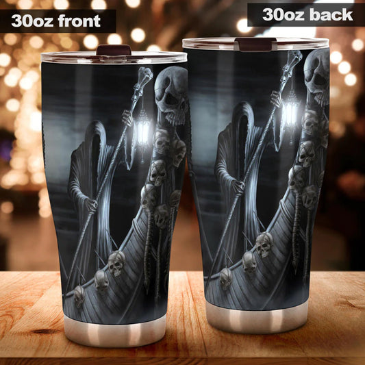 Halloween jumbo Mug, punisher skull tumbler, goth tumblr, death skull tumblr, grim reaper coffee mug, gothic skull mug, skeleton travel mug