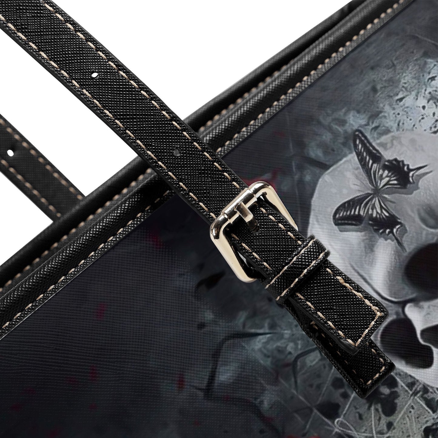 Gothic skull bag with shoulder strap, punisher skull long wallet, horror tote bag skeleton messenger bag, skeleton wallet flower skull purse