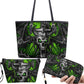 Halloween handbag, flower skull long wallet, halloween messenger bag, flaming skull bag with shoulder strap christmas skull purse gothic bag