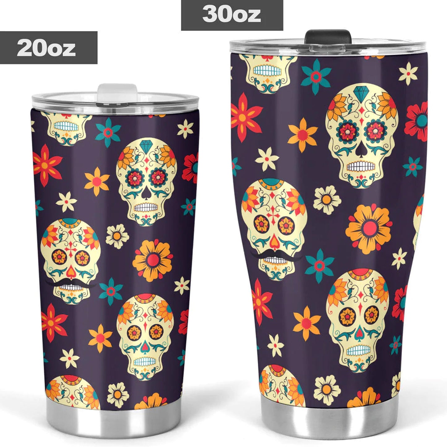 Mexico travel mug, day of the dead tumblr, floral sugar skull beer mug, day of the dead jumbo Mug, floral skull freezer Mug, candy skull cup