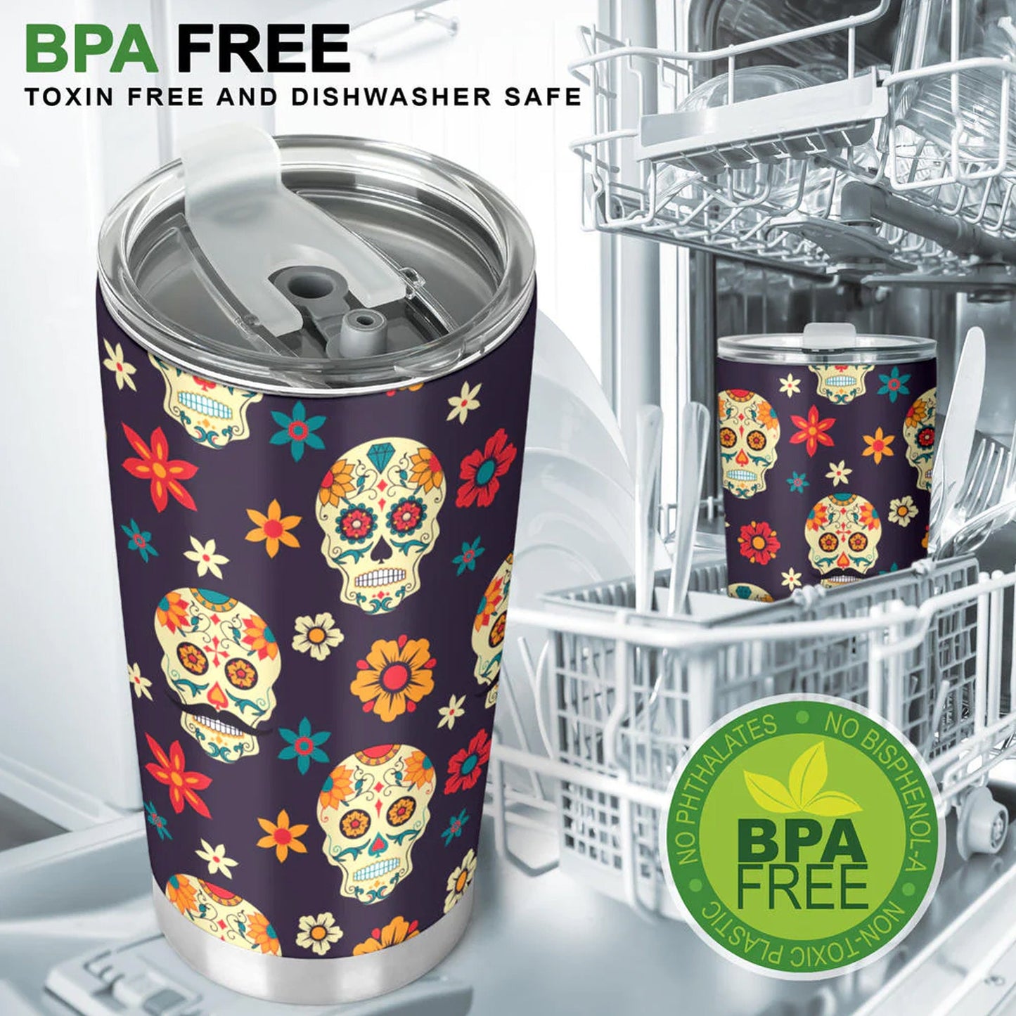 Mexico travel mug, day of the dead tumblr, floral sugar skull beer mug, day of the dead jumbo Mug, floral skull freezer Mug, candy skull cup