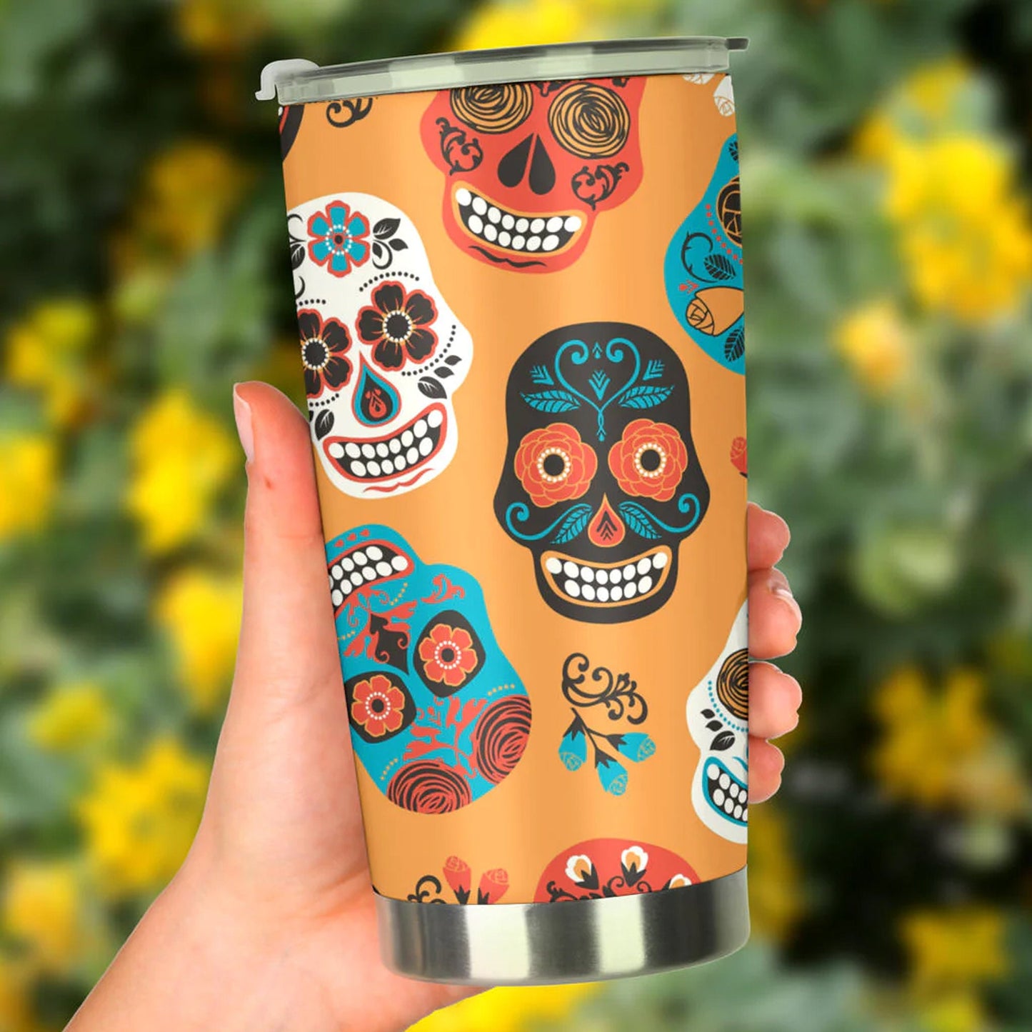 Mexican skull freezer Mug, day of the dead beer mug, sugar skull girl tumbler, cinco de mayo skull tumbler cup mug, mexican skull tumbler