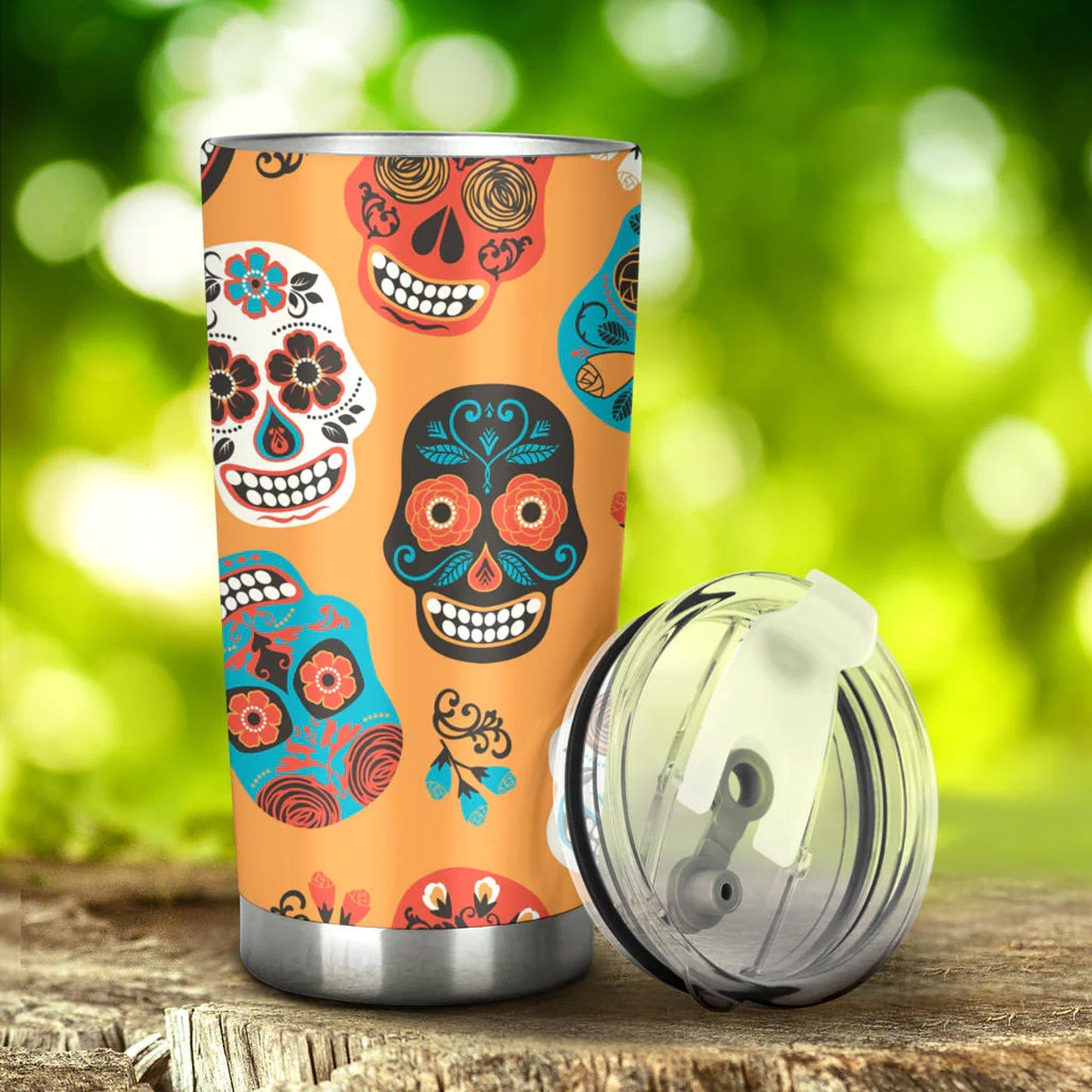 Mexican skull freezer Mug, day of the dead beer mug, sugar skull girl tumbler, cinco de mayo skull tumbler cup mug, mexican skull tumbler