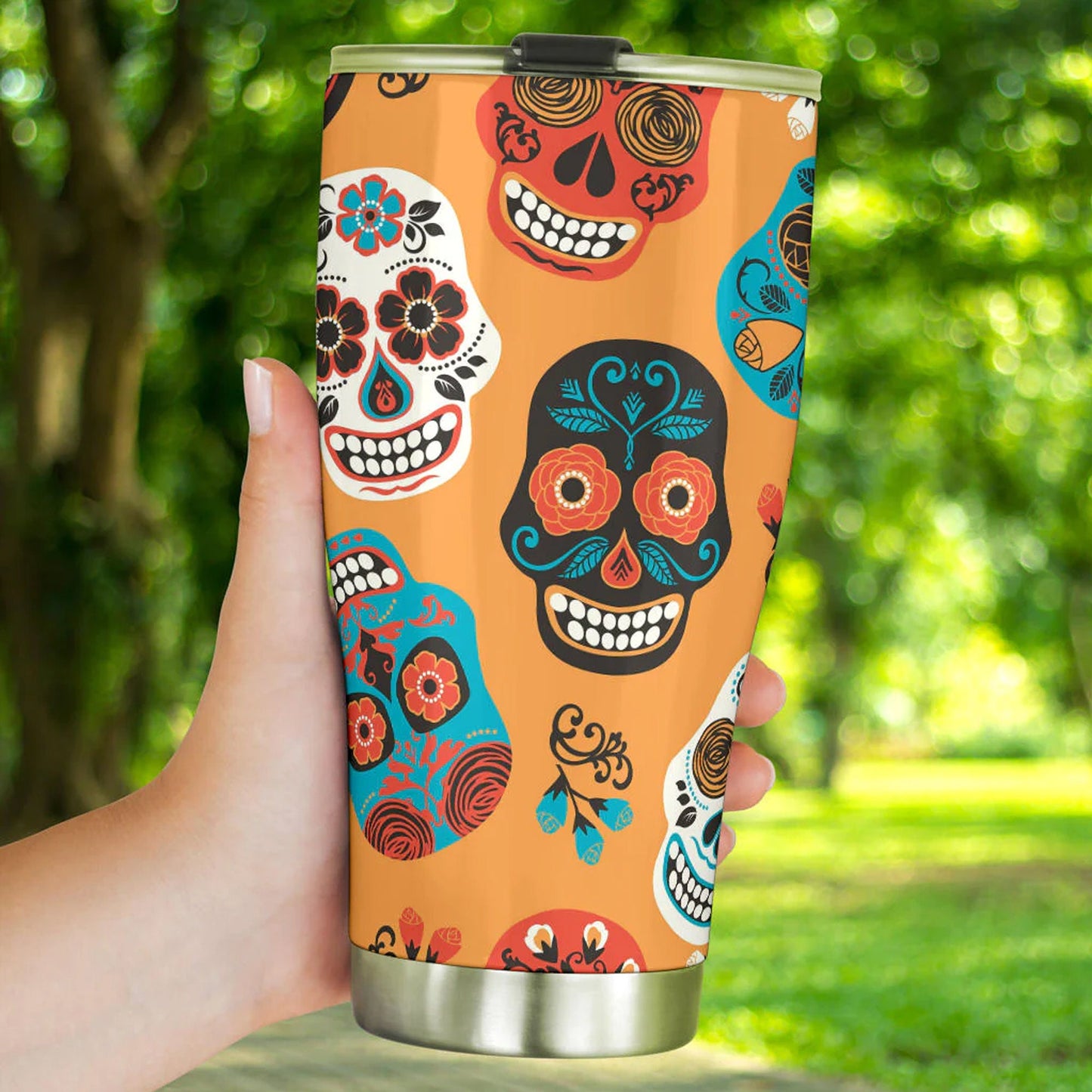 Mexican skull freezer Mug, day of the dead beer mug, sugar skull girl tumbler, cinco de mayo skull tumbler cup mug, mexican skull tumbler