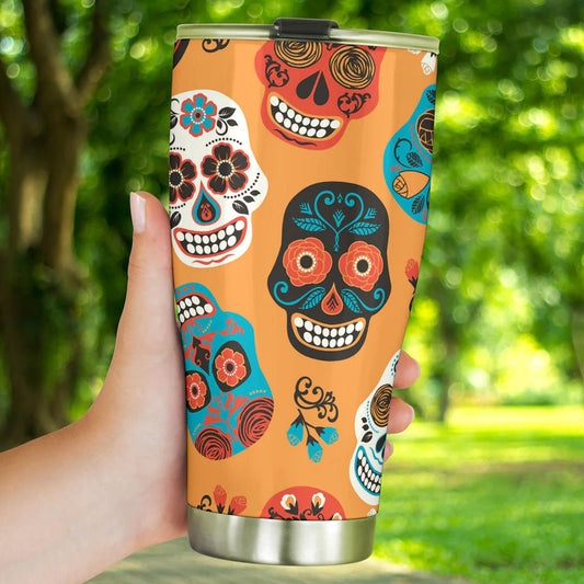 Mexican skull freezer Mug, day of the dead beer mug, sugar skull girl tumbler, cinco de mayo skull tumbler cup mug, mexican skull tumbler