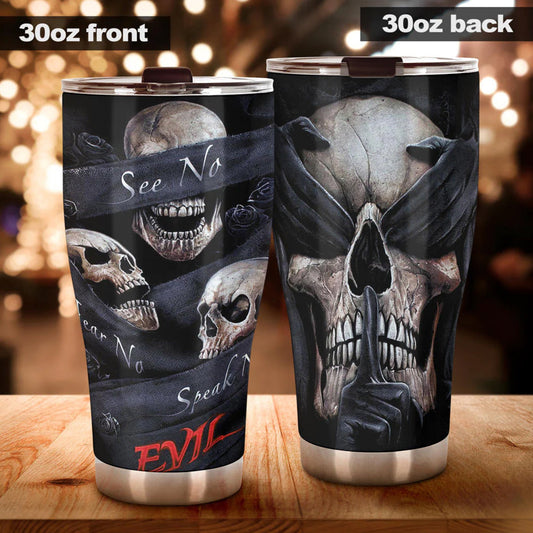No see no hear no speak evil skull tumbler cup mug, Punisher skull tumbler cup mug, biker skull travel mug, christmas skull mug, gothic mug
