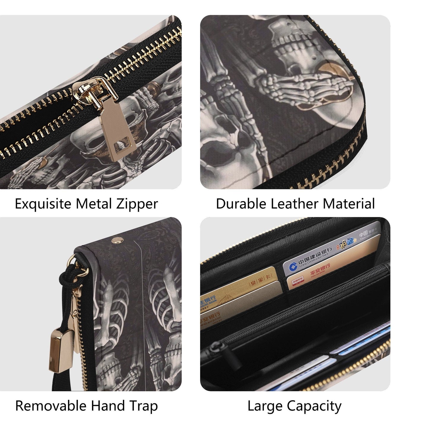 Evil travel bag, goth handbag, flaming skull purse, skeleton cosmetic bag, skeleton long wallet, skull in fire travel bag, christmas skull
