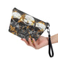 Skeleton cosmetic wallet, skull in fire handbag, flaming skull bag with shoulder strap, gothic skull purse, grim reaper long wallet, horror