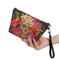 Halloween long wallet, floral skull crossbody bag gothic skull wallet, flaming skull purse, floral skull purse, gothic skull long wallet bag