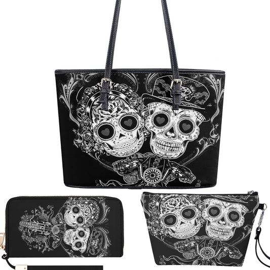 Candy skull handbag, floral skull cosmetic wallet, floral skull shoulder bag, sugar skull girl messenger bag, cinco de mayo skull tote bag