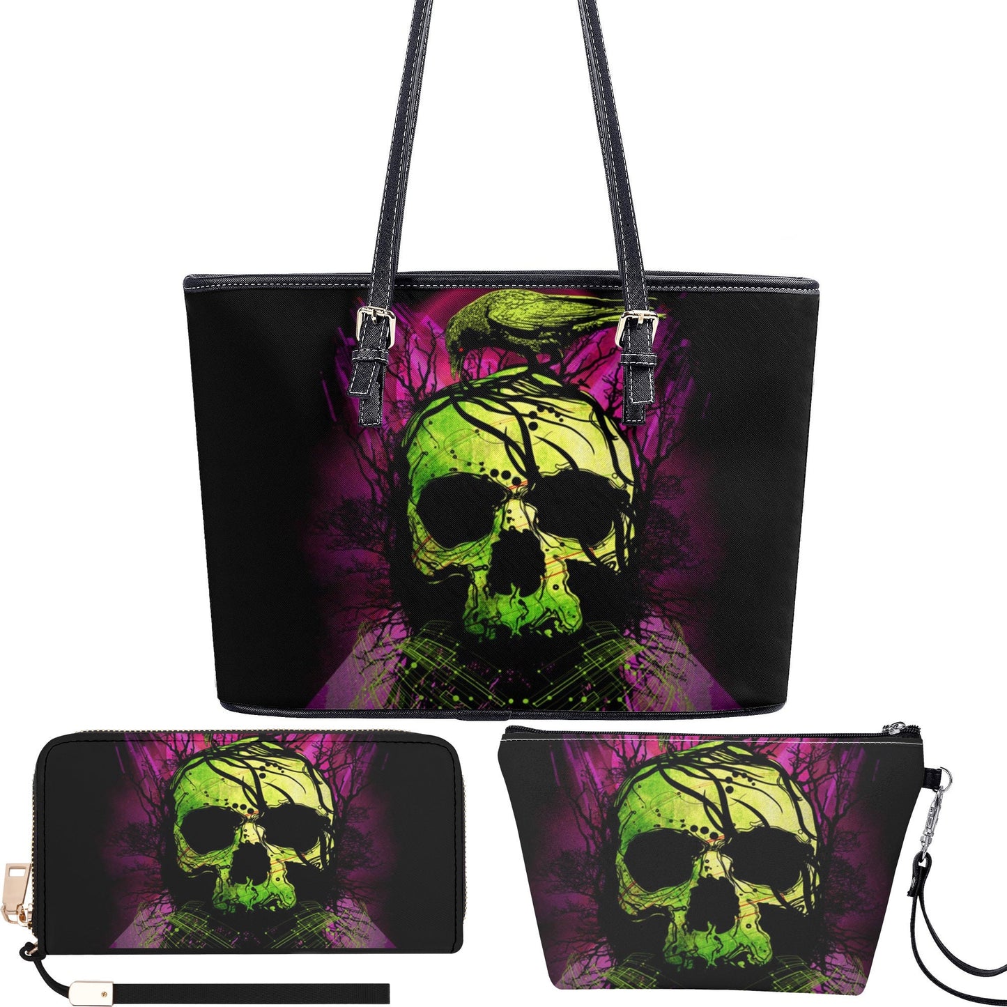 Biker skull bag with shoulder strap, skull in fire travel bag, flaming skull tote bag, punisher skull wallet gothic skull shoulder bag purse