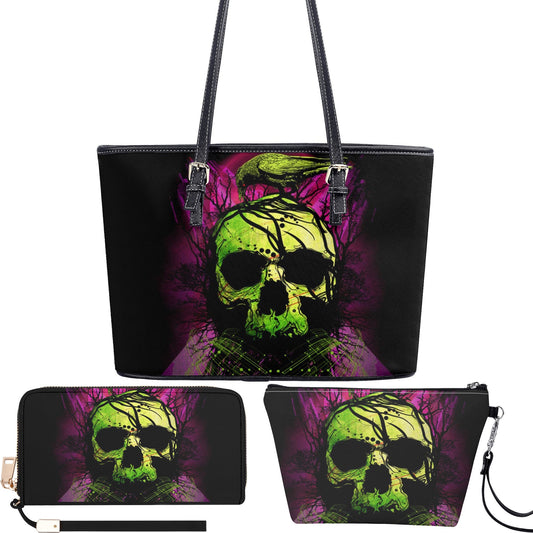 Biker skull bag with shoulder strap, skull in fire travel bag, flaming skull tote bag, punisher skull wallet gothic skull shoulder bag purse