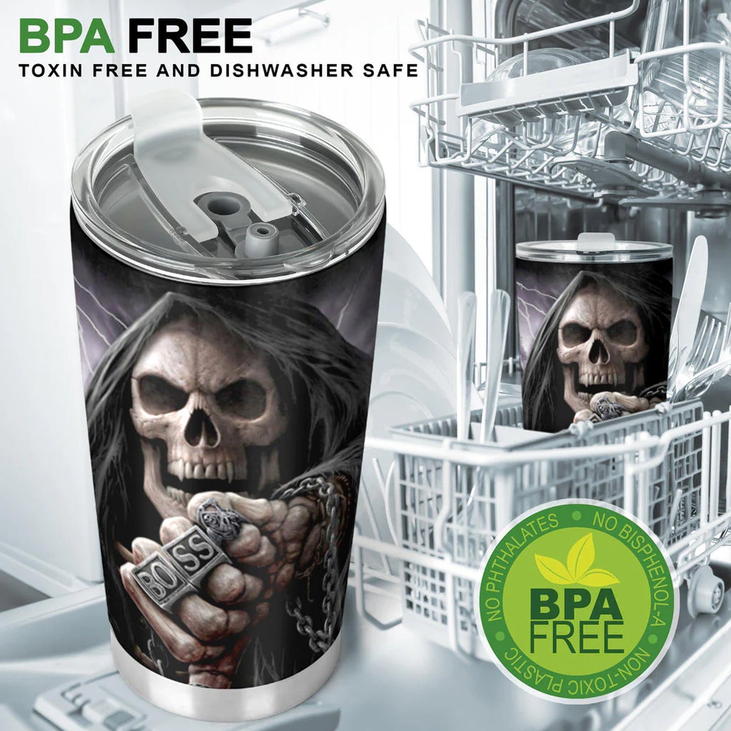 Grim reaper beer mug, flaming skull tumblr, skull in fire jumbo Mug, floral skull tumbler cup mug, goth tumbler cup mug, punisher skull mug