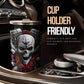 Biker skull tumblr, flaming skull tumbler, motorcycle skull freezer Mug halloween freezer Mug Motorcycle skull tumbler, skeleton freezer mug