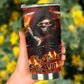 Skull in fire tumbler cup mug, goth jumbo Mug, rose skull beer mug, skeleton cup, halloween coffee mug, flaming skull cup, goth coffee mug