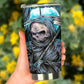 Motorcycle skull cup, horror beer mug, horror mug, grim reaper tumbler cup mug, biker skull travel mug, skull beer mug, flower skull tumblr