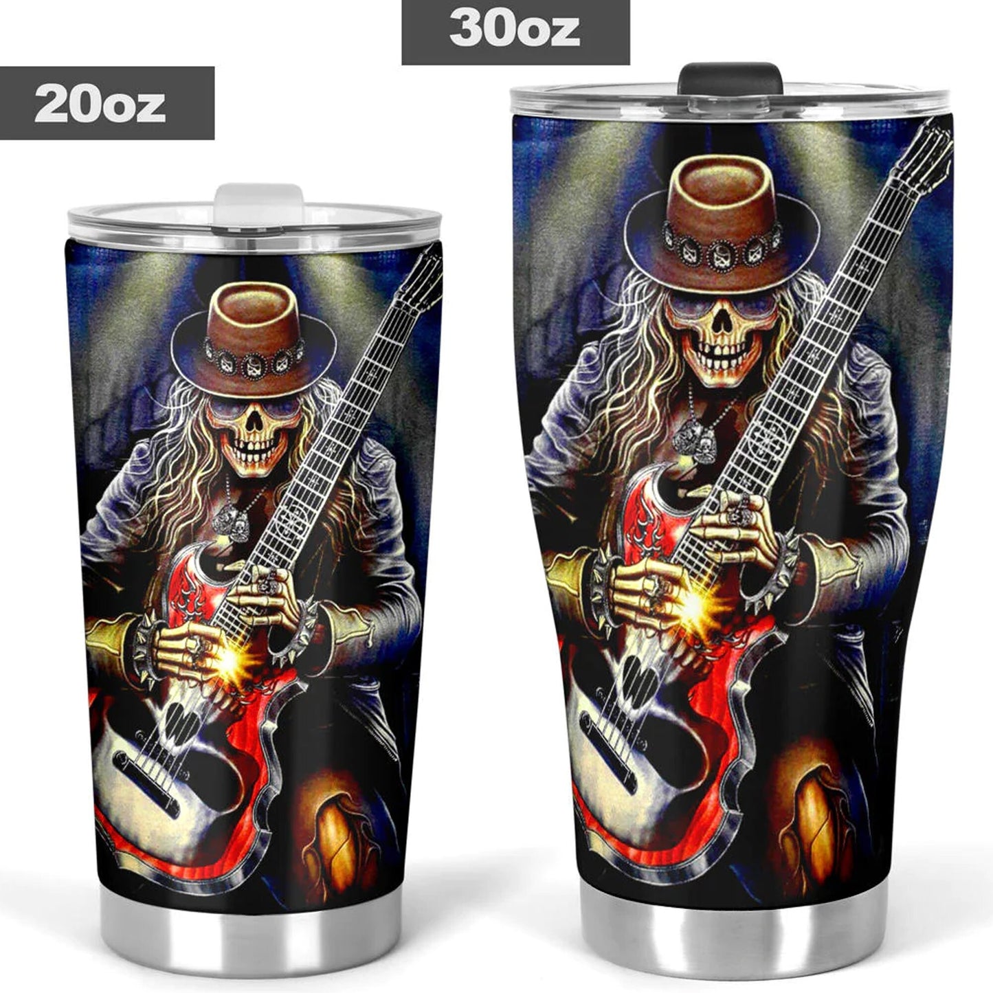 Guitarist skull Mug, punisher skull tumbler, goth tumblr, death skull tumblr, grim reaper coffee mug, gothic skull mug, skeleton travel mug