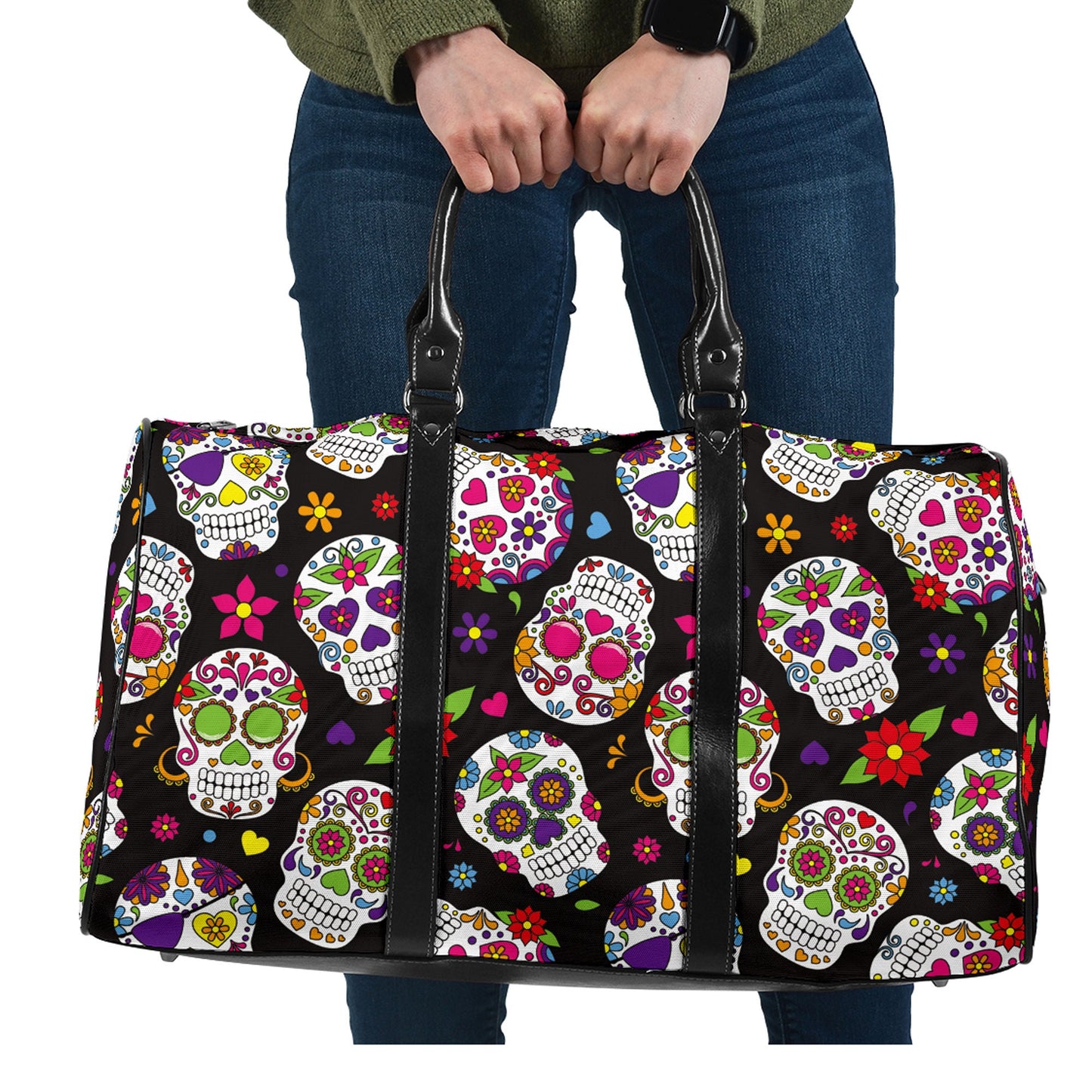 Sugar Skulls Travel Bag, Duffel Bag, Day of the dead Duffle Bag, Candy skull Shoulder Bag, Dia de los muertos Carry On Bag, candy skull bag