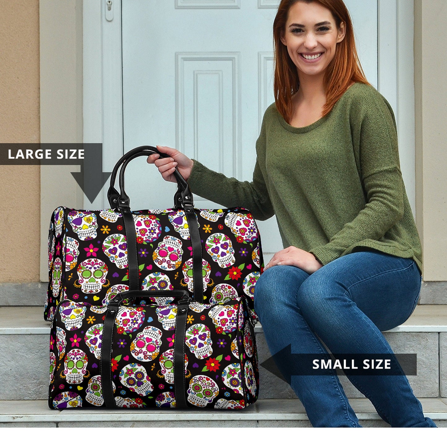 Sugar Skulls Travel Bag, Duffel Bag, Day of the dead Duffle Bag, Candy skull Shoulder Bag, Dia de los muertos Carry On Bag, candy skull bag