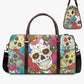 Mexican skull Canvas Weekend Travel Bag, candy skull Hospital Bag, duffel bag, floral skull Overnight Bag cinco de mayo skull weekend bag